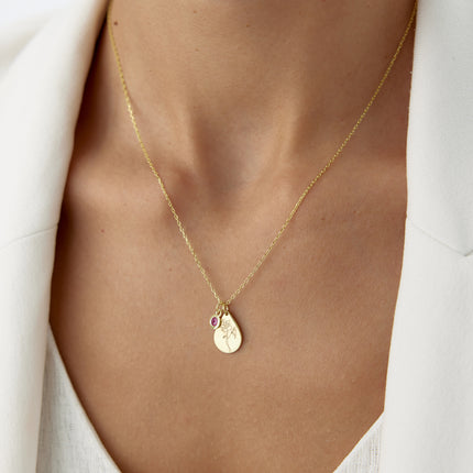 A- Tiny Drop Shape Birth Flower Necklace with Tiny Birthstone Pendant • Personalized 925K Sterling Silver Necklace for Women - Dabas Minimalist
