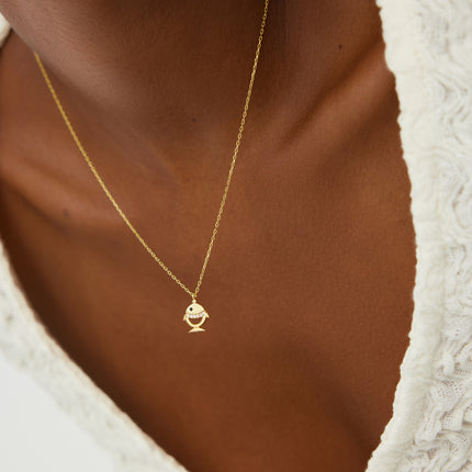 A- necklace size y- Gold Fish Pendant Necklace with CZ Stones | Ocean-Inspired Charm | 925 Sterling Silver - Dabas Minimalist