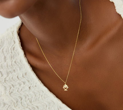 A- necklace size y- Gold Fish Pendant Necklace with CZ Stones | Ocean-Inspired Charm | 925 Sterling Silver - Dabas Minimalist