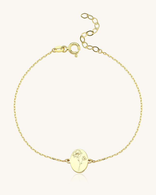 Tiny Birth Flower Bracelet – 18K Gold-Plated Custom Floral Charm Bracelet Dabas Minimalist