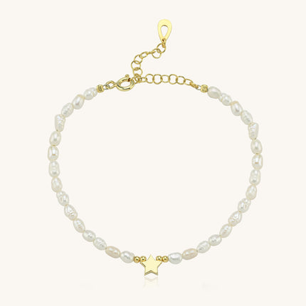 Pearl Star Figure Beaded Bracelet • 18K Gold Star Figure Bracelet