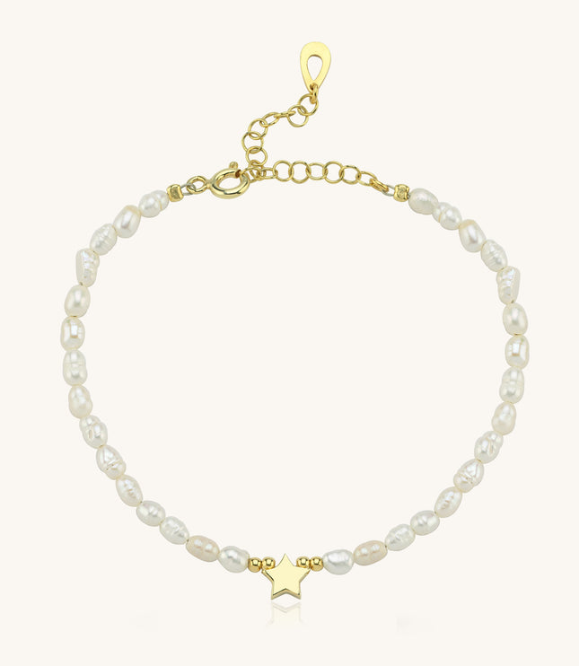 Pearl Star Figure Beaded Bracelet • 18K Gold Star Figure Bracelet