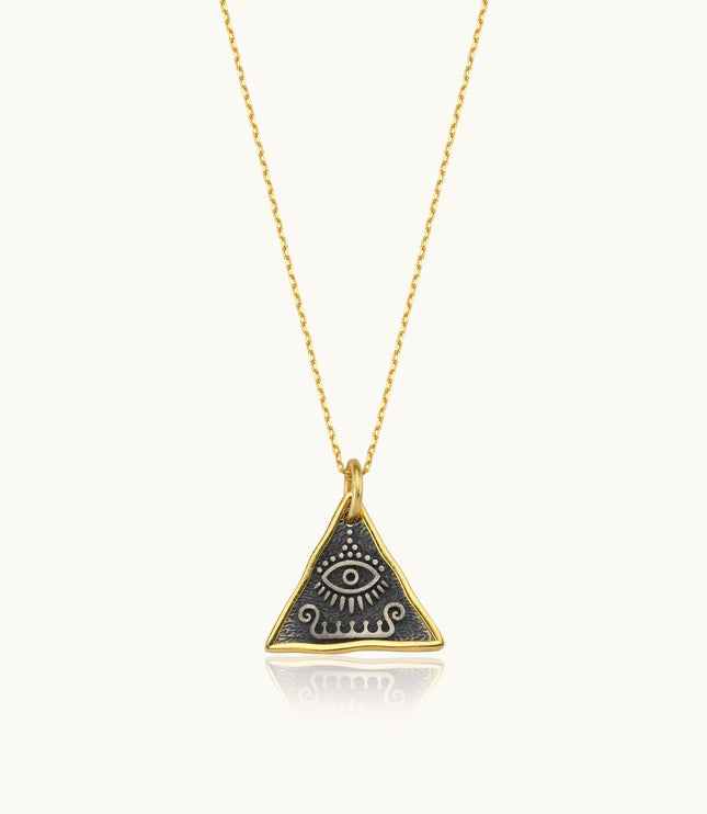 Ancient Triangular Evil Eye Necklace, Protection-Inspired Symbolic Jewelry