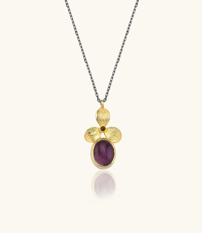 Amethyst Orchid Flower Necklace, 18K Gold-Plated Sterling Silver