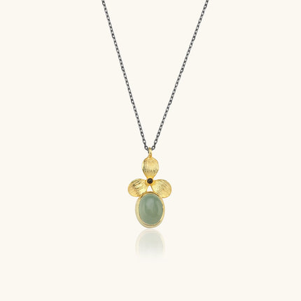 Green Chalcedony and Gold Orchid Pendant Necklace, 18K Gold-Plated Sterling Silver