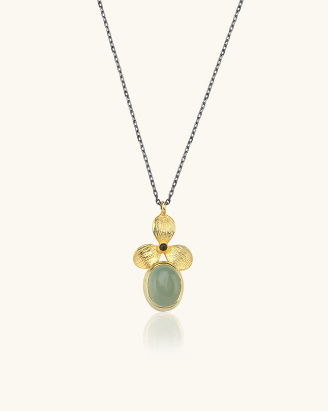 Green Chalcedony and Gold Orchid Flower Pendant Necklace, 18K Gold-Plated Sterling Silver Dabas Minimalist