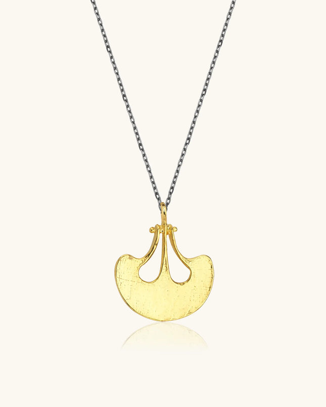 Ginkgo Leaf Pendant Necklace, 18K Gold-Plated Oxidized Sterling Silver Dabas Minimalist