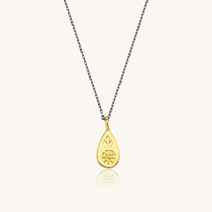 Ancient Sword Flower Necklace, 18K Gold-Plated Oxidized Sterling Silver