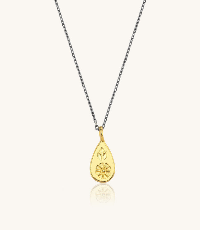 Ancient Sword Flower Necklace, 18K Gold-Plated Oxidized Sterling Silver