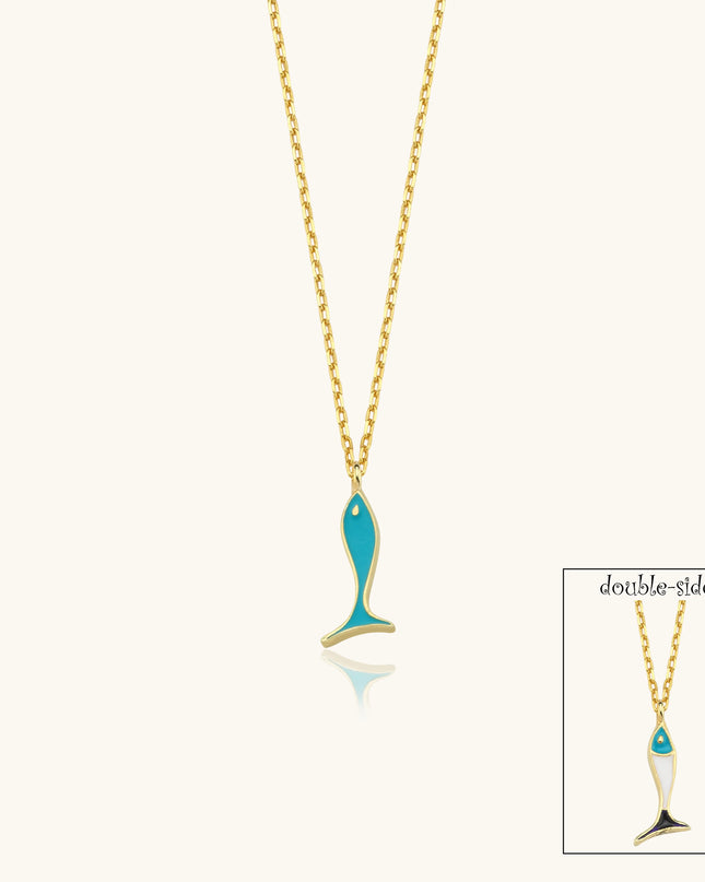 Double-Sided Fish Necklace - 925K Sterling Silver with Enamel Dabas Minimalist