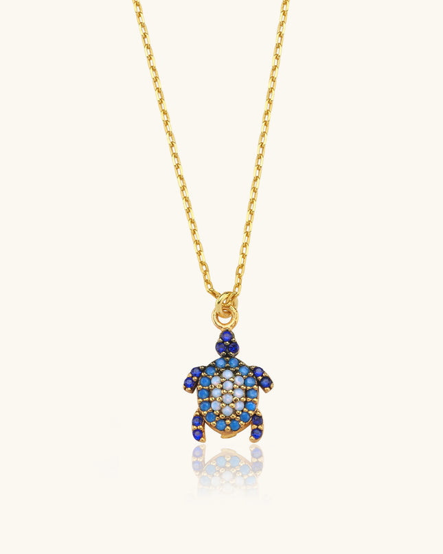 Turtle Necklace with CZ Colorful Stones, 18K Gold-Plated Sterling Silver Dabas Minimalist