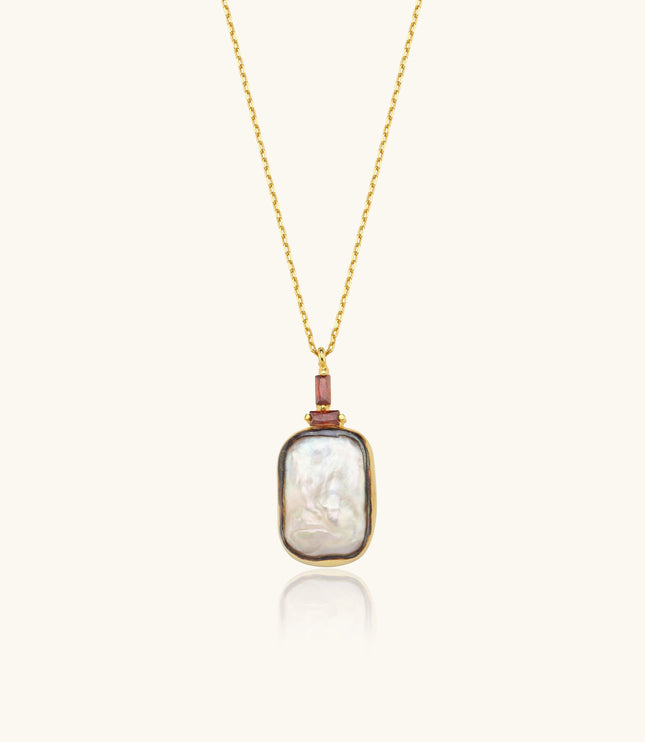 Baroque Pearl and Ruby Baguette Diamond Pendant Necklace