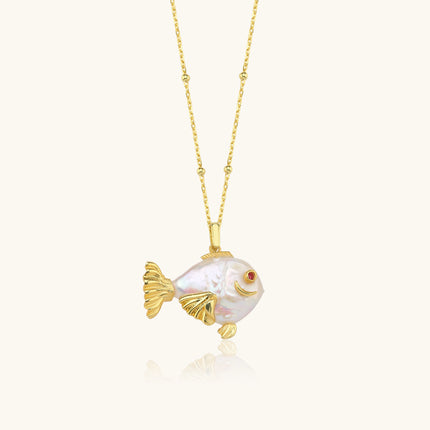 Baroque Pearl Fish Necklace, 18K Gold-Plated Sterling Silver