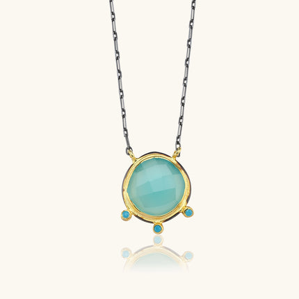 Aqua Chalcedony and Turquoise Necklace, 18K Gold-Plated Sterling Silver