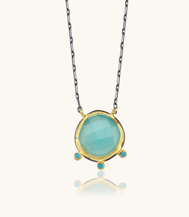 Aqua Chalcedony and Turquoise Necklace, 18K Gold-Plated Sterling Silver