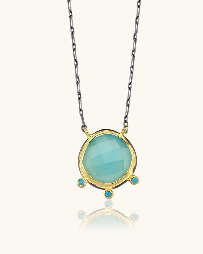 Aqua Chalcedony and Turquoise Necklace, 18K Gold-Plated Sterling Silver Dabas Minimalist