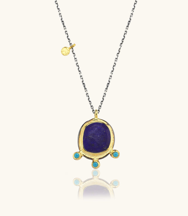 Lapis Lazuli Pendant Necklace with Turquoise Stone, 18K Gold-Plated Sterling Silver