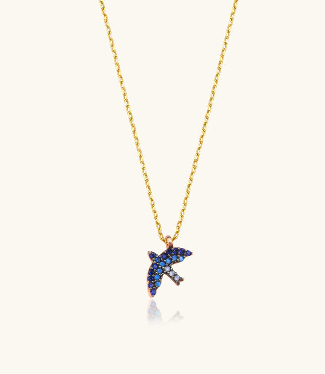 Dove Bird Necklace with Colorful CZ Stones, 18K Gold-Plated Sterling Silver