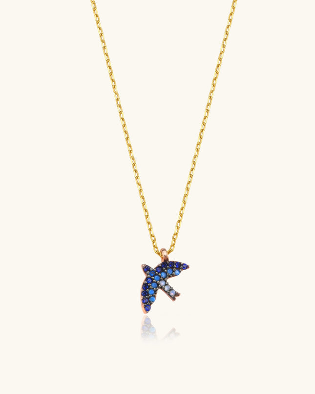 Dove Bird Necklace with Colorful CZ Stones, 18K Gold-Plated Sterling Silver Dabas Minimalist