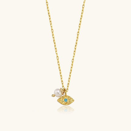 Tiny Evil Eye Necklace with Pearl, Protection-Inspired Elegance