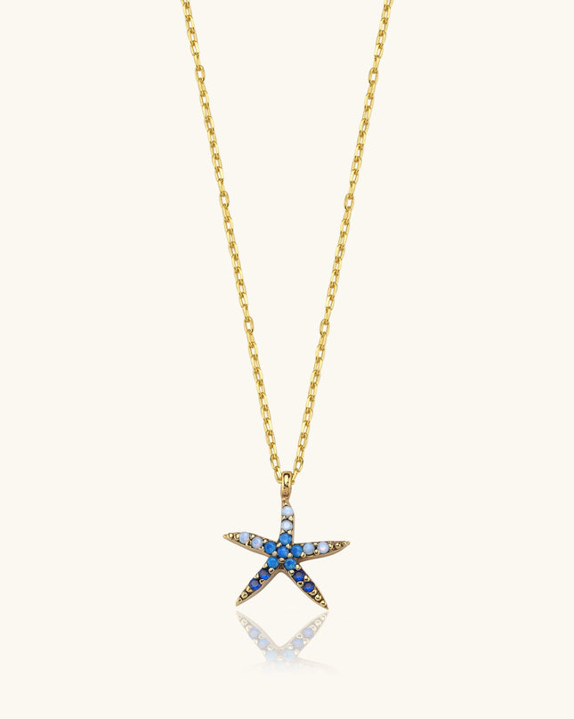 Starfish Necklace - 18K Gold-Plated Sterling Silver with Blue CZ Stones Dabas Minimalist