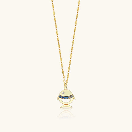 Tiny Fish Necklace with Colorful CZ Stone, 18K Gold-Plated Sterling Silver Dabas Minimalist