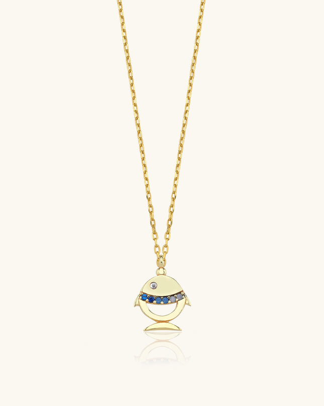 Tiny Fish Necklace with Colorful CZ Stone, 18K Gold-Plated Sterling Silver Dabas Minimalist