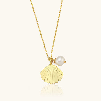 Dainty Shell Pearl Necklace,Pearl Shell Charm