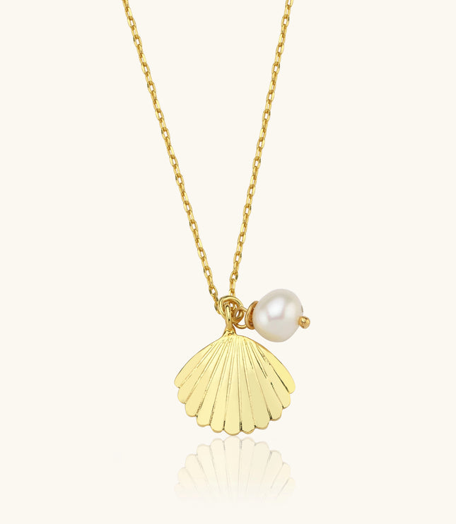 Dainty Shell Pearl Necklace,Pearl Shell Charm