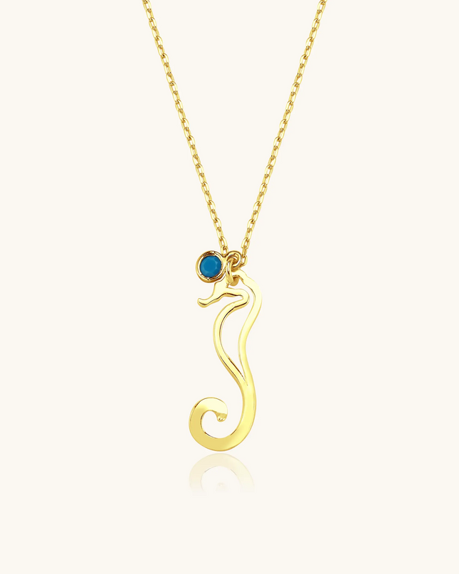 Dainty Seahorse Turquoise Stone Necklace – Ocean-Inspired Elegance Dabas Minimalist