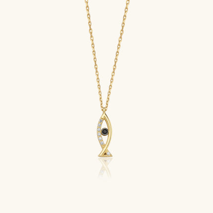 Fish Shaped Necklace with Black CZ Stones, 18K Gold-Plated Sterling Silver Dabas Minimalist