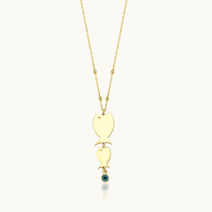 Mom and Daughter Fish Necklace, 18K Gold-Plated Sterling Silver