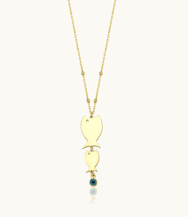 Mom and Daughter Fish Necklace, 18K Gold-Plated Sterling Silver