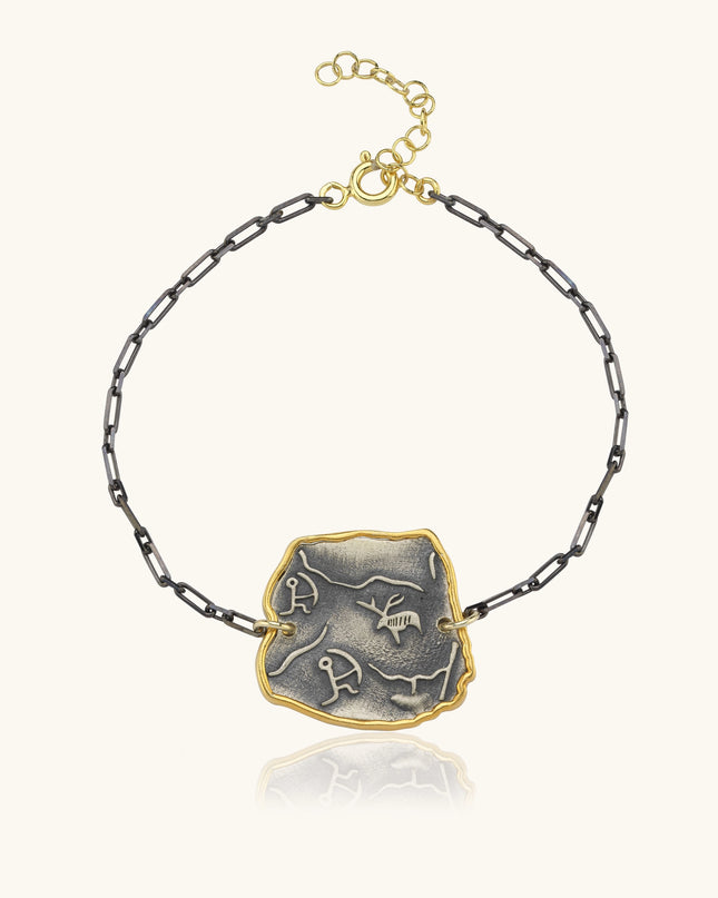 Ancient Symbol Bracelet – 18K Gold-Plated Sterling Silver with Black Chain Dabas Minimalist