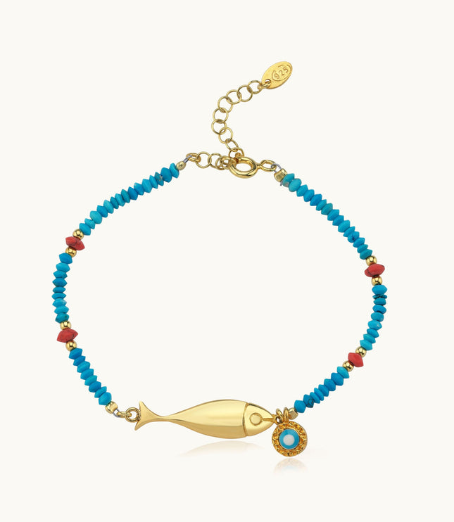 Handmade Turquoise Beaded Fish Bracelet