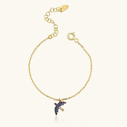 Dove Bird Bracelet with CZ Colorful Stones, 18K Gold-Plated Sterling Silver