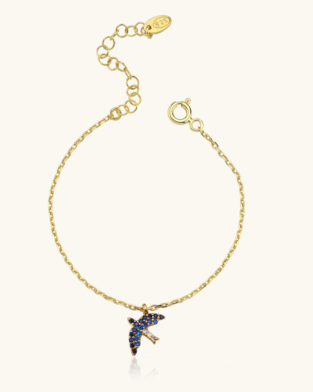 Dove Bird Bracelet with CZ Colorful Stones, 18K Gold-Plated Sterling Silver Dabas Minimalist