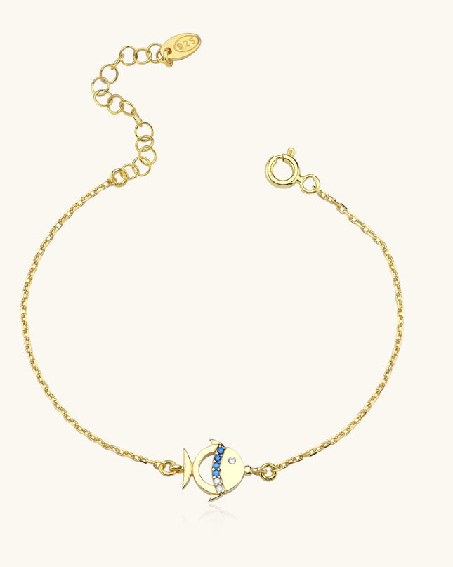 Fish Bracelet with Colorful CZ Stones, 18K Gold-Plated Sterling Silver Dabas Minimalist