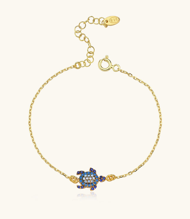 Turtle Bracelet with CZ Colorful Stones, 18K Gold-Plated Sterling Silver