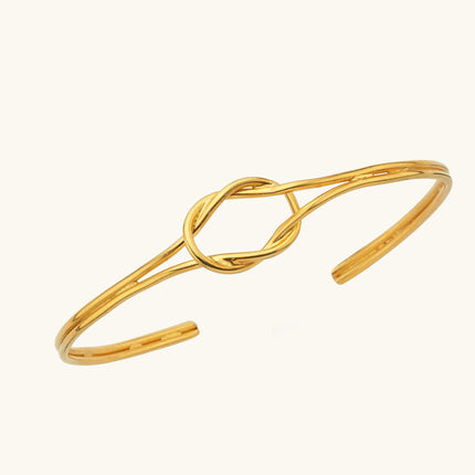 18K Gold Knot Solid Cuff Bangle Bracelet, Symbolic Minimalist Jewelry