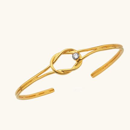 18K Gold Knot Solid Cuff Bangle Bracelet, Symbolic Minimalist Jewelry