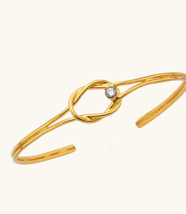 18K Gold Knot Solid Cuff Bangle Bracelet, Symbolic Minimalist Jewelry