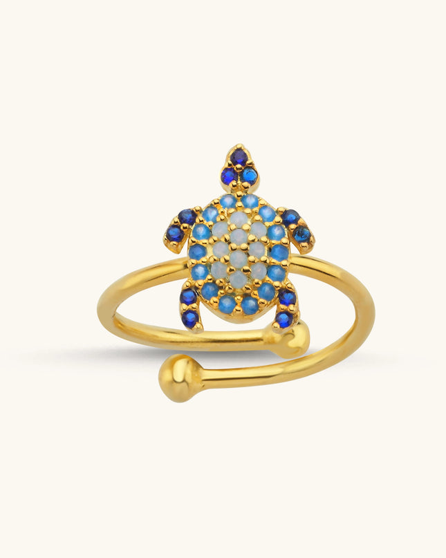 Turtle Ring with CZ Colorful Stones, 18K Gold-Plated Sterling Silver Dabas Minimalist