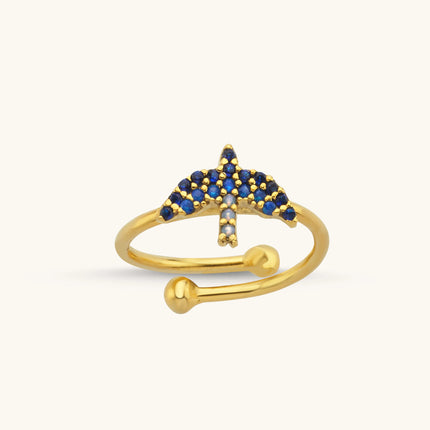 Dove Bird Ring with CZ Colorful Stones - 18K Gold-Plated Sterling Silver