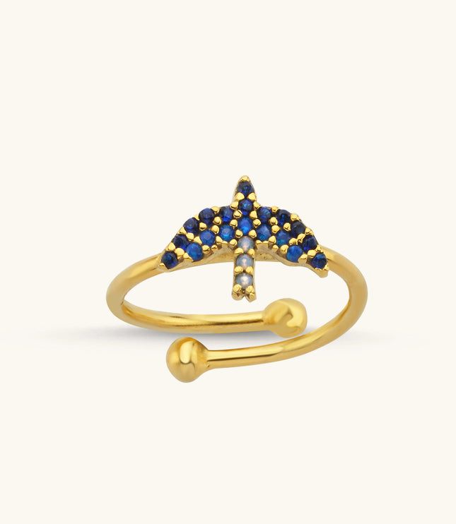 Dove Bird Ring with CZ Colorful Stones - 18K Gold-Plated Sterling Silver