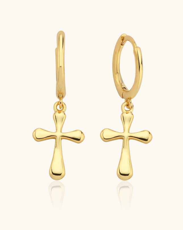 Cross Hoop Huggies Earrings, 18K Gold-Plated Sterling Silver Religious Jewelry Dabas Minimalist