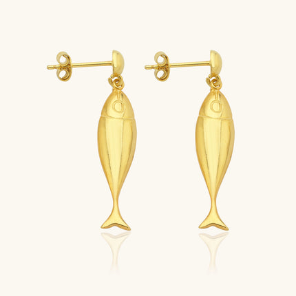 Fish Stud Earrings, 18K Gold-Plated Sterling Silver