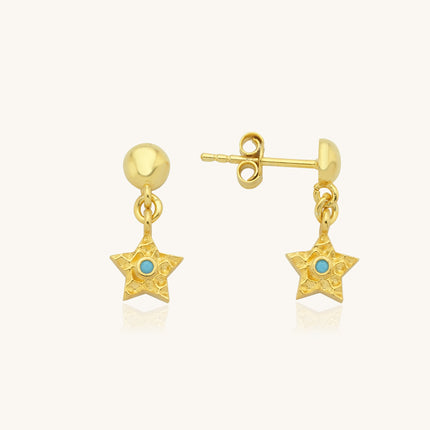 A- Gold Star Drop Earrings with Turquoise Center | Dainty Star Studs | Celestial Jewelry - Dabas Minimalist