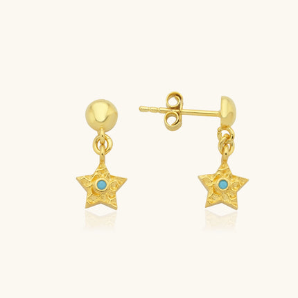 Tiny Star Drop Stud Earrings with Turquoise, Celestial-Inspired Elegance