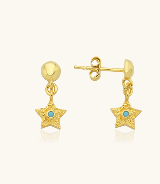 Tiny Star Drop Stud Earrings with Turquoise, Celestial-Inspired Elegance